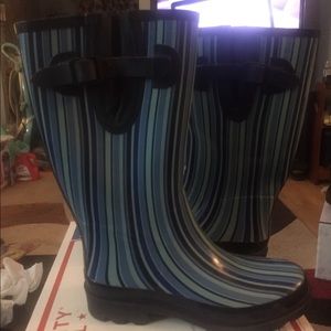 Blue striped rain boots